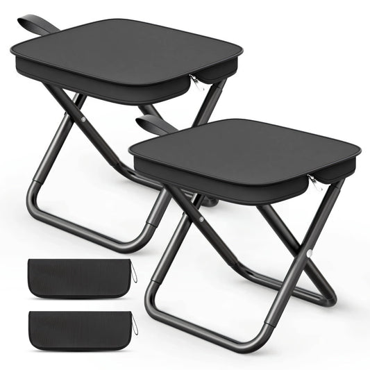 Camping Stool, 11 Inches Portable Folding Stool with Carry Bag, Aluminum Ultralight Collapsible Camp Stool Outdoor Footstool Suitable for Outdoor Gardening and Beach Hiking Fishing (Black)