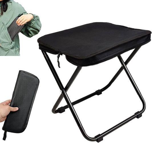 Camping Stool, Portable Folding Stool, Aluminum Ultralight Backpacking Stool Suitable for Fishing, Hiking, BBQ, Outdoor Events (Black)
