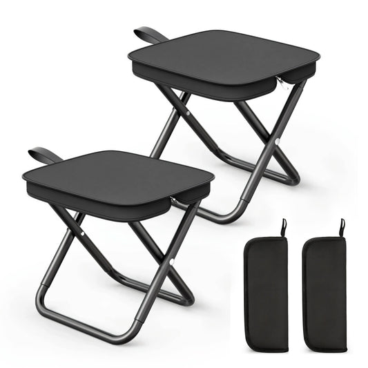 Camping Stool Set of 2, 11 Inch Portable Folding Stool with Carry Bag, Collapsible Ultralight Chair for Adults, Hold Up to 220 LBS, Ideal for Picnic Hiking Fishing, Outdoor Use, Black