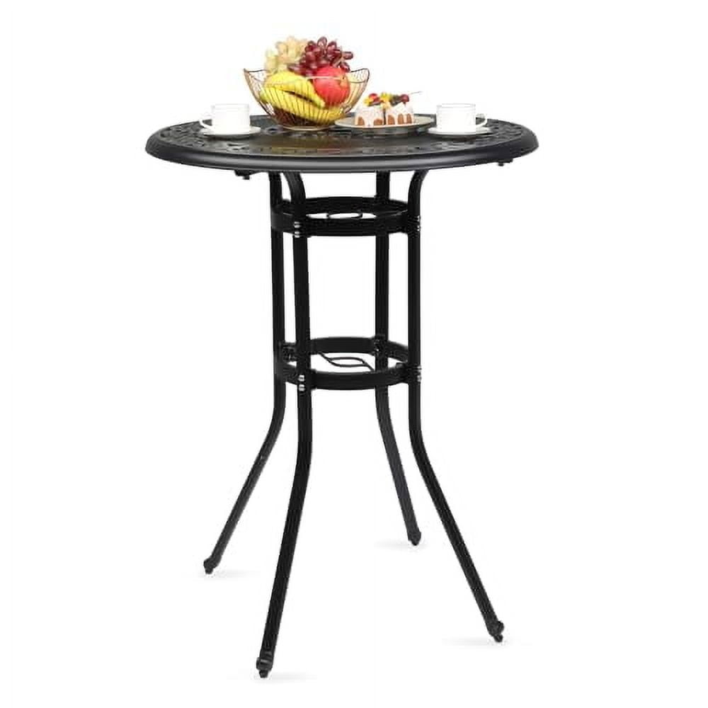 Cast Aluminum Outdoor Patio Bar Tables, Outdoor Frosted Surface Round Bar Height Bistro Table - 41"" Pub Height, Black