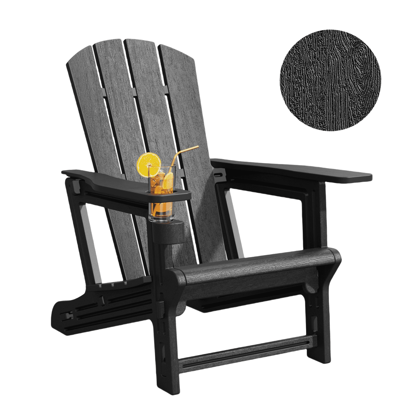 Chiccushion Adirondack Chair with Cup Holder, HDPE All-Weather Patio Chairs for Poolside, Backyard, Deck, Fire Pit, Black