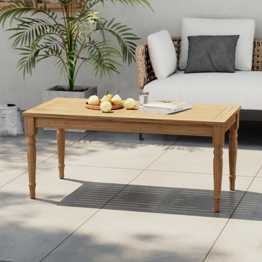 Christopher Knight Home 31.5" Outdoor Coffee Table, Wood Slatted Top with Carved Legs, Natural Finish