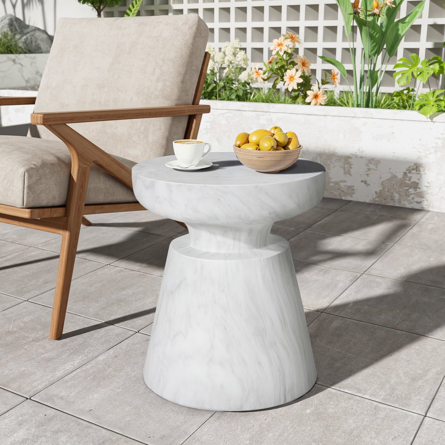 Christopher Knight Home Hourglass Side Table, Lightweight Concrete Round End Table for Indoor & Outdoor Use, White