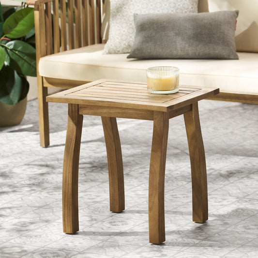 Christopher Knight Home Outdoor Accent Side Table, Acacia Wood End Table with Curved Legs, Natural