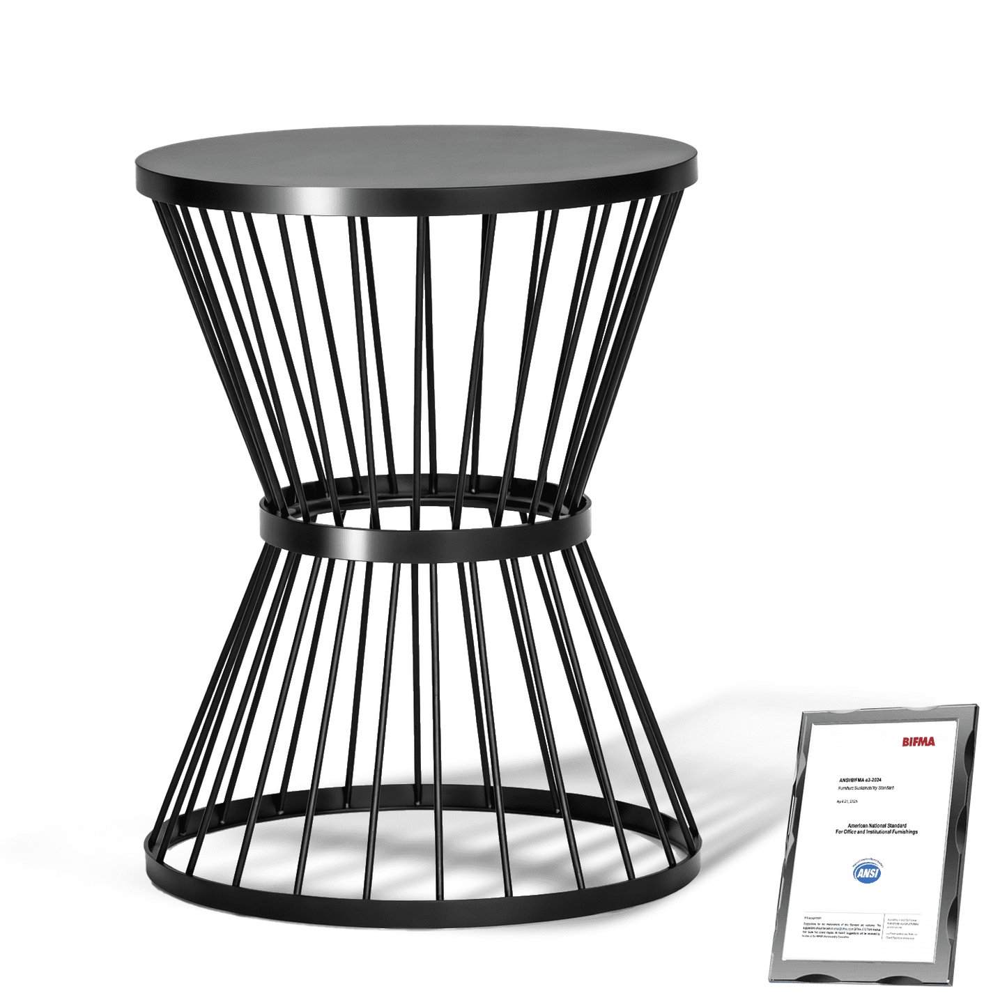 Christopher Knight Home Outdoor Metal Side Table Modern Round Waterproof Patio Accent Table w/Hourglass Frame Open-Cage Design for Garden Balcony Backyard (Matte Black)