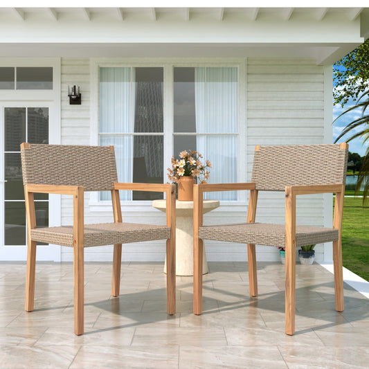 Christopher Knight Home Wicker Outdoor Dining Armchair with Cushion, Solid Wood Frame, Light Brown+Teak