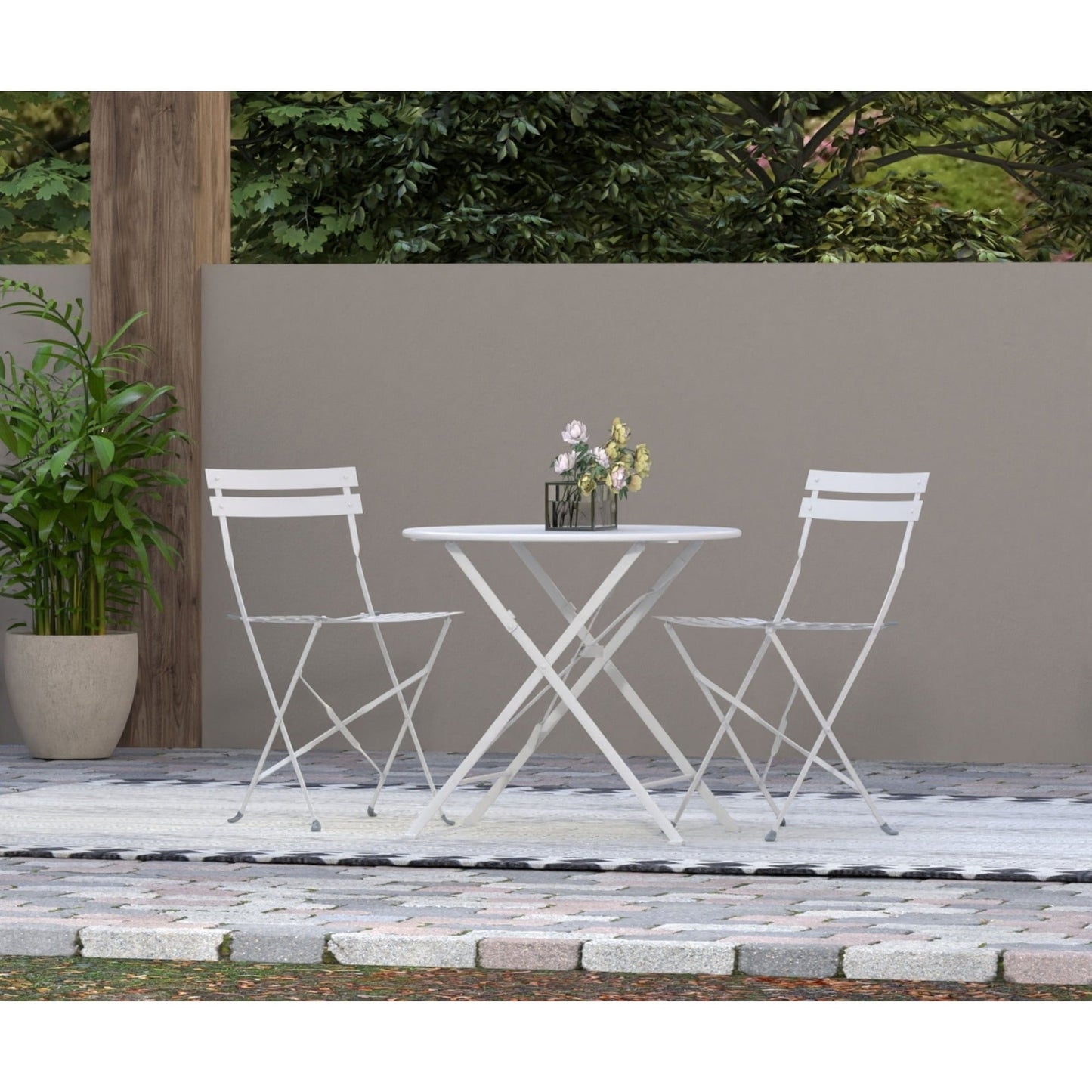 Contemporary Home Living Foldable Outdoor Patio Table with Umbrella Hole - 30" - White