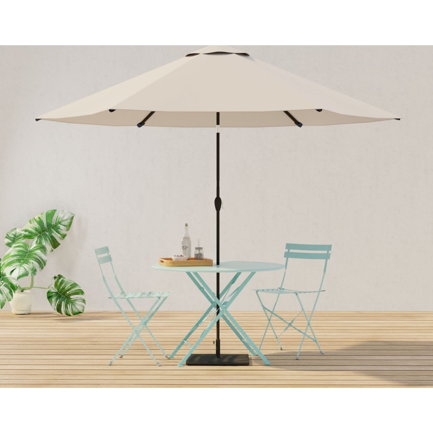 Contemporary Home Living Round Foldable Outdoor Patio Table with Umbrella Hole - 30" - Teal Blue