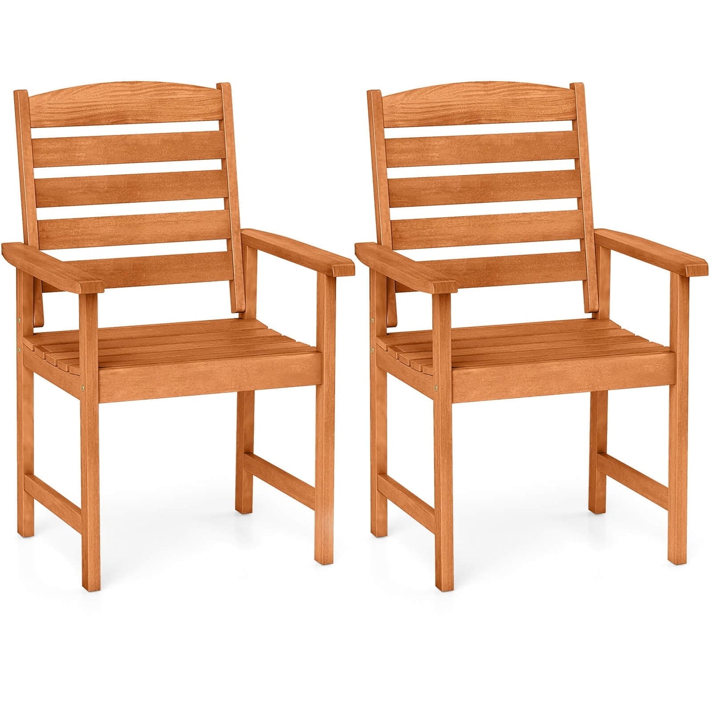 Costway Patio Chairs Set of 2 with Inclined Backrests and Slatted Seats for Deck