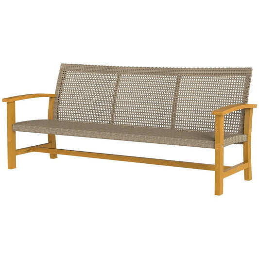 GVN Outdoor Couch Patio Sofa,3-Seat Wicker Outdoor Couch Patio Sofa, Acacia Wood Patio Furniture with Steel Seat Armrests, Teak