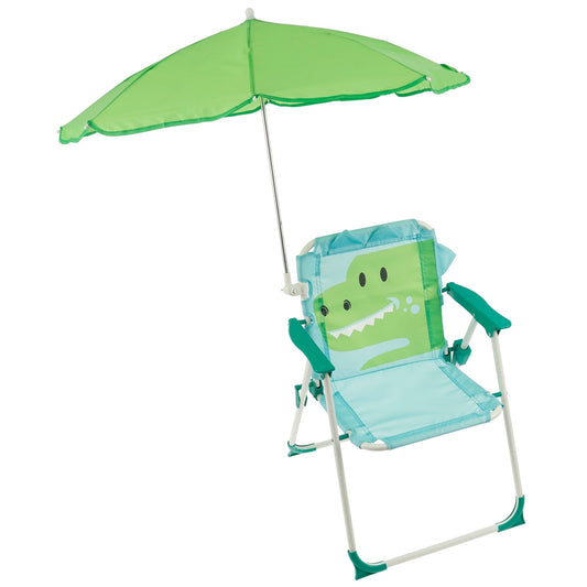 Grusce Kids Beach Chair with Sun Umbrella, Cute Animal Portable Folding Camping Chair, 40kg Capacity for Beach Outdoor Camping Picnic