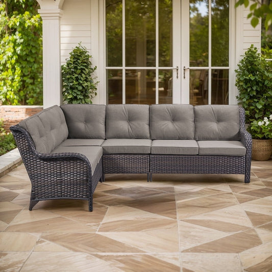 Gymojoy 2-Piece Outdoor Patio Furniture Set, L-Shaped Sectional Sofa, All-Weather PE Wicker Rattan Conversation Set,Brown/Gray