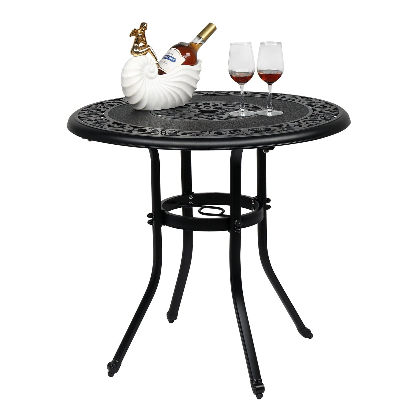 HiiKaa 32 in Cast Aluminum Patio Outdoor Bistro Round Dining Table with Frosted Surface,Bronze