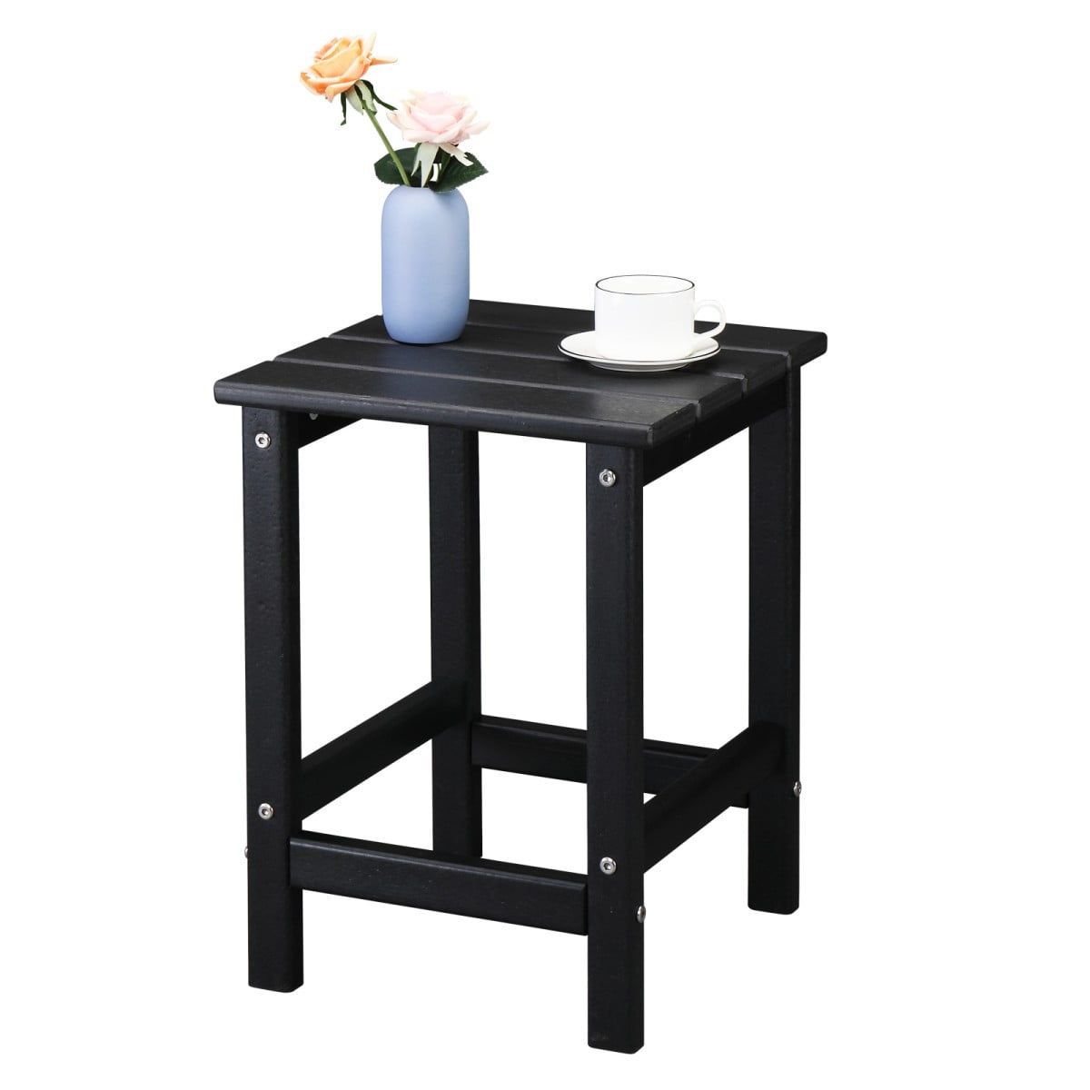 IVV 14" Square Outdoor Patio Side Table, Waterproof HDPE End Tables for Backyard Pool Porch Garden Lawn (Black)