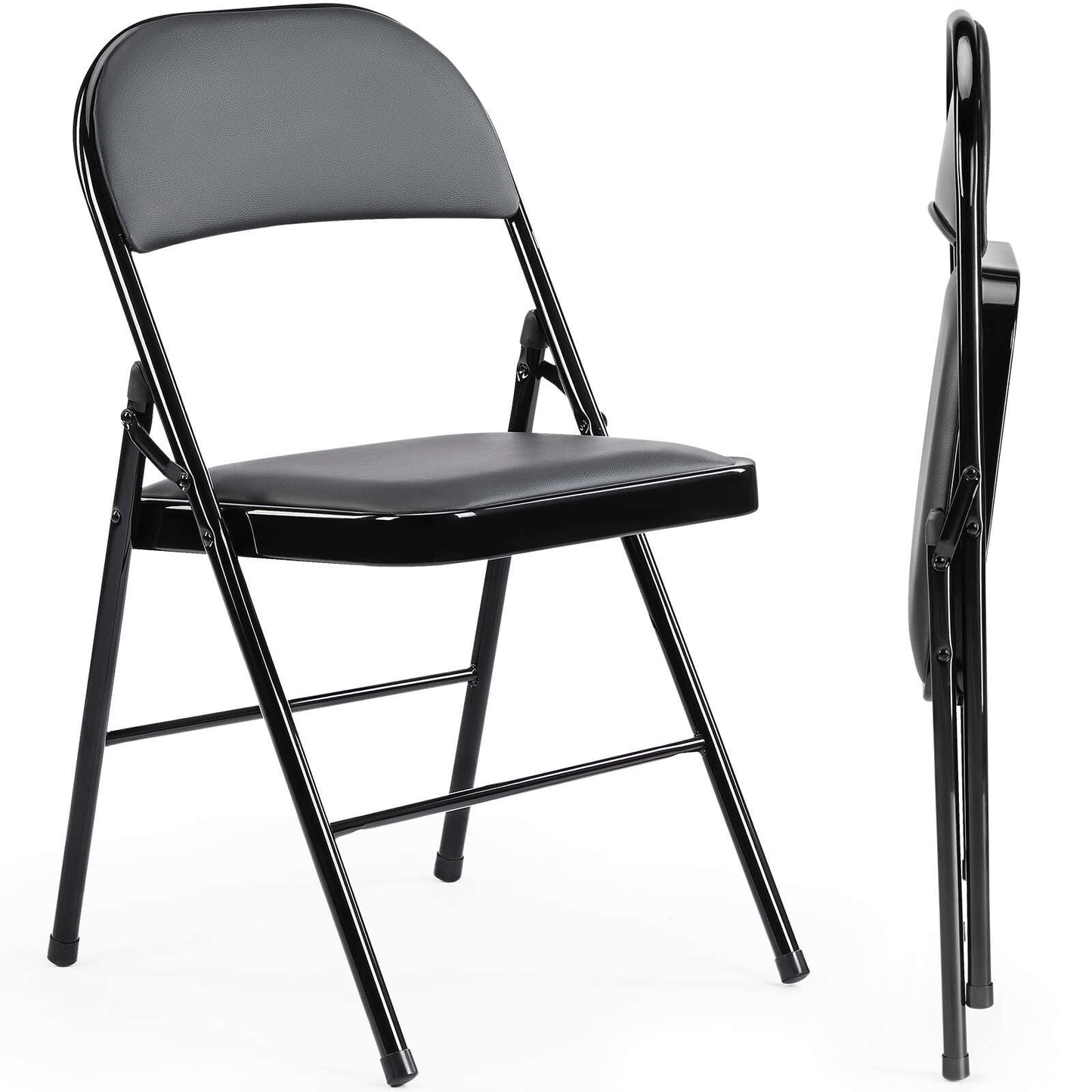 JOINSUN 2 Pack Folding Chairs – Portable, Space-Saving, Sturdy Steel Frame with Comfortable Padded Seat for Indoor/Outdoor Use, Black