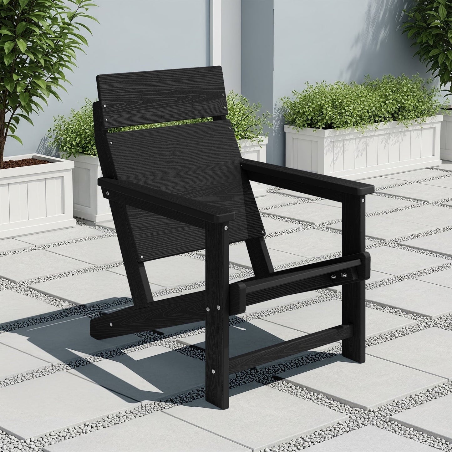 JUSTLET HDPE Adirondack Outdoor Chair, One - Piece Backrest Lawn Chair - Ideal for Poolside, Garden, Patio & Balcony, Black