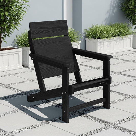 JUSTLET HDPE Adirondack Outdoor Chair, One - Piece Backrest Lawn Chair - Ideal for Poolside, Garden, Patio & Balcony, Black