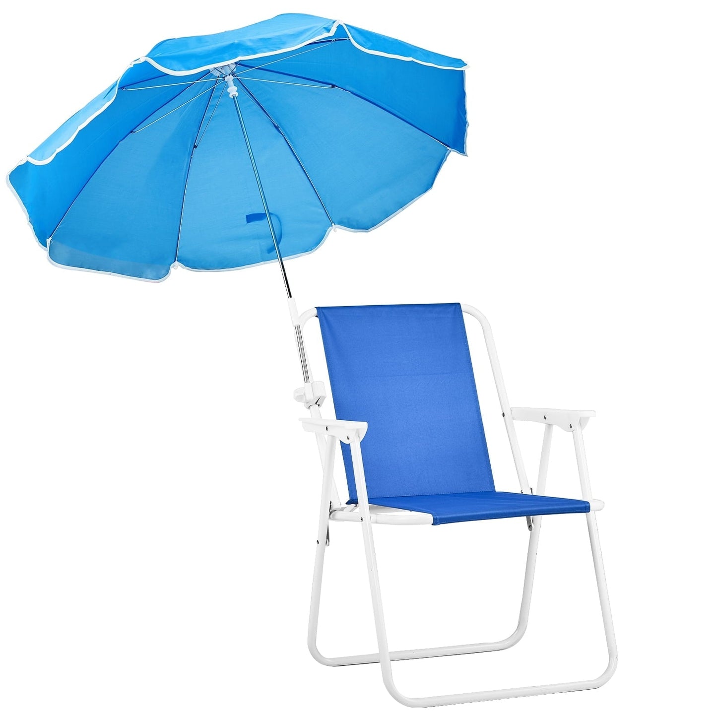 Ktaxon Folding Beach Chair with Umbrella, Portable Camping Chair for Adults, 265lbs Capacity, Lightweight, Blue