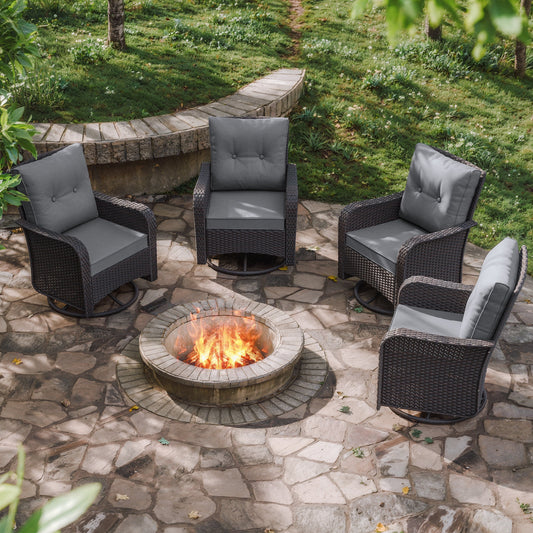 Kullavik Wicker Swivel Rocker Patio Chairs Set of 4,Swivel Rocking Chairs with Thickened Cushions,All-Weather Patio Wicker Chairs for Garden,Deck,Backyard,Grey