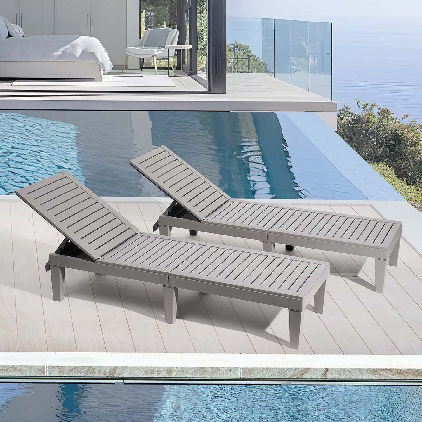 LammaLoe Set of 2 Chaise Outdoor Lounge Chairs for Pool Chairs or Patio Furniture, Gray