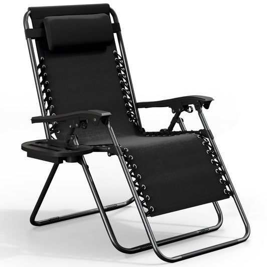 LammaLoe Zero Gravity Chair, Outdoor Lounge Chairs with Cup Holder, Black
