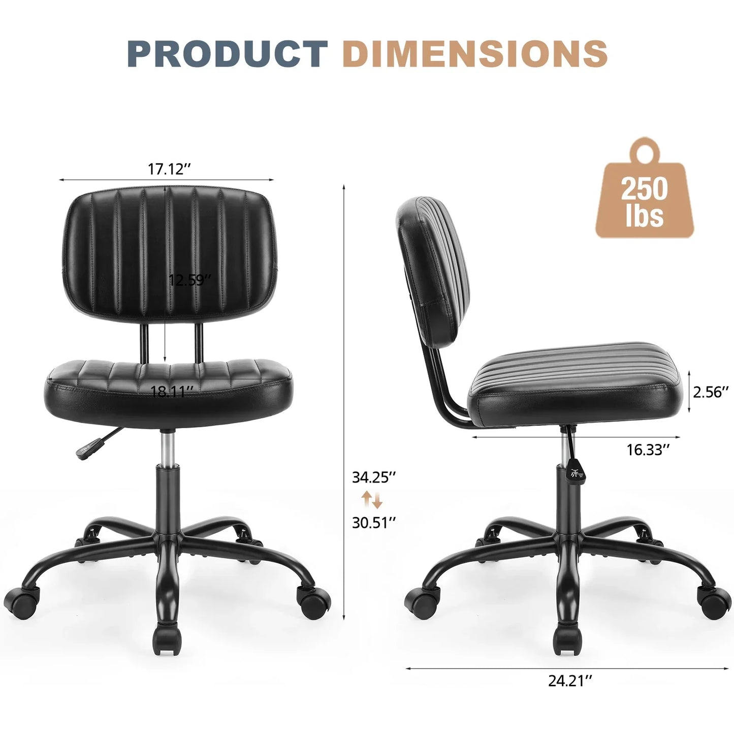 JHK Armless Swivel Office Chair