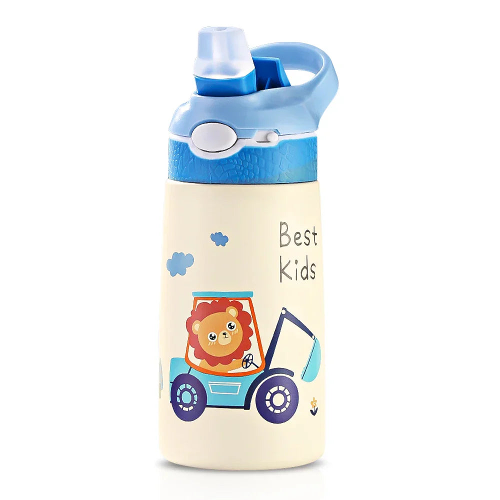 Kids Water Bottle Cartoon Animal With Straw
