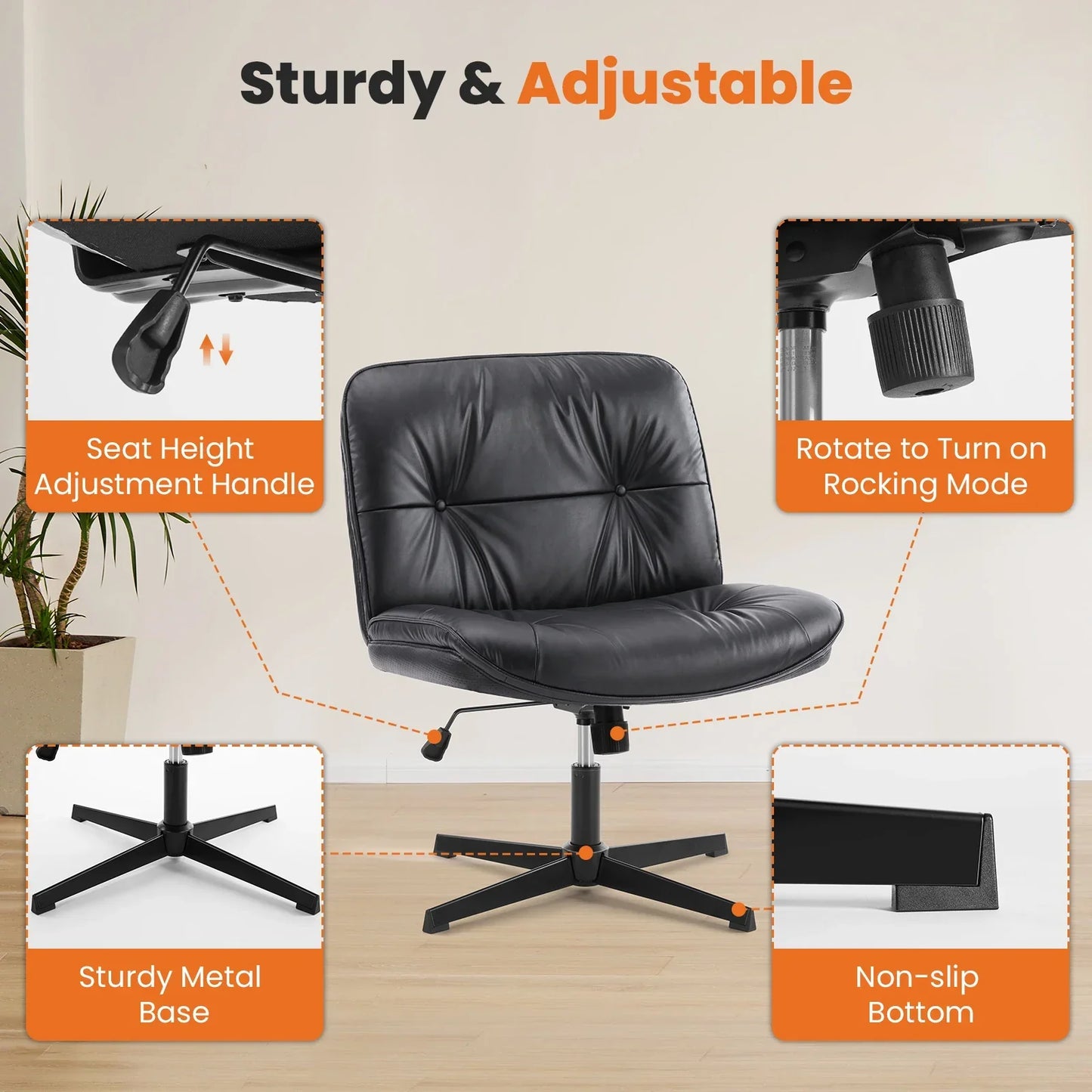 JHK Armless PU Leather Office Chair