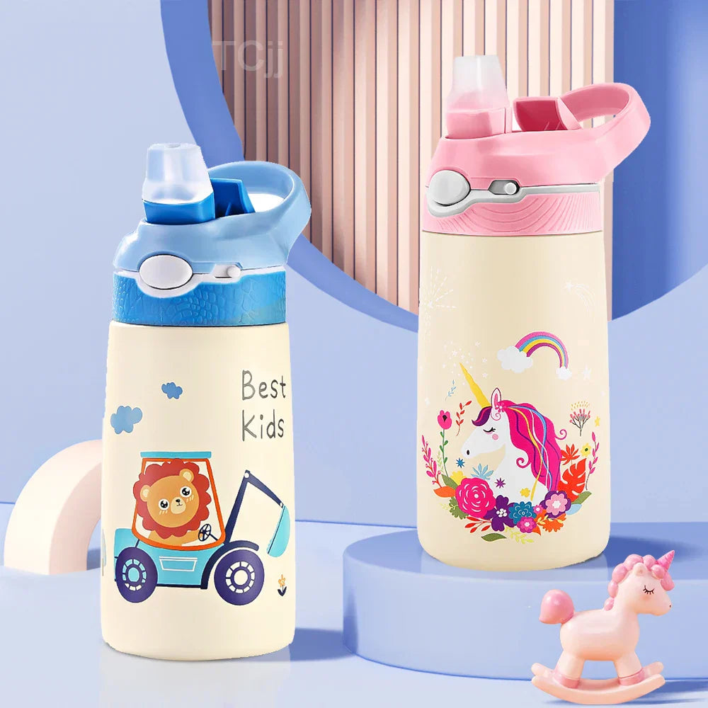 Kids Water Bottle Cartoon Animal With Straw