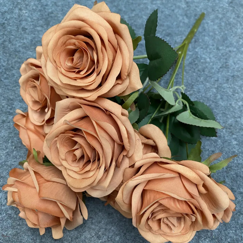 9-Head Artificial Rose Bouquet Decor