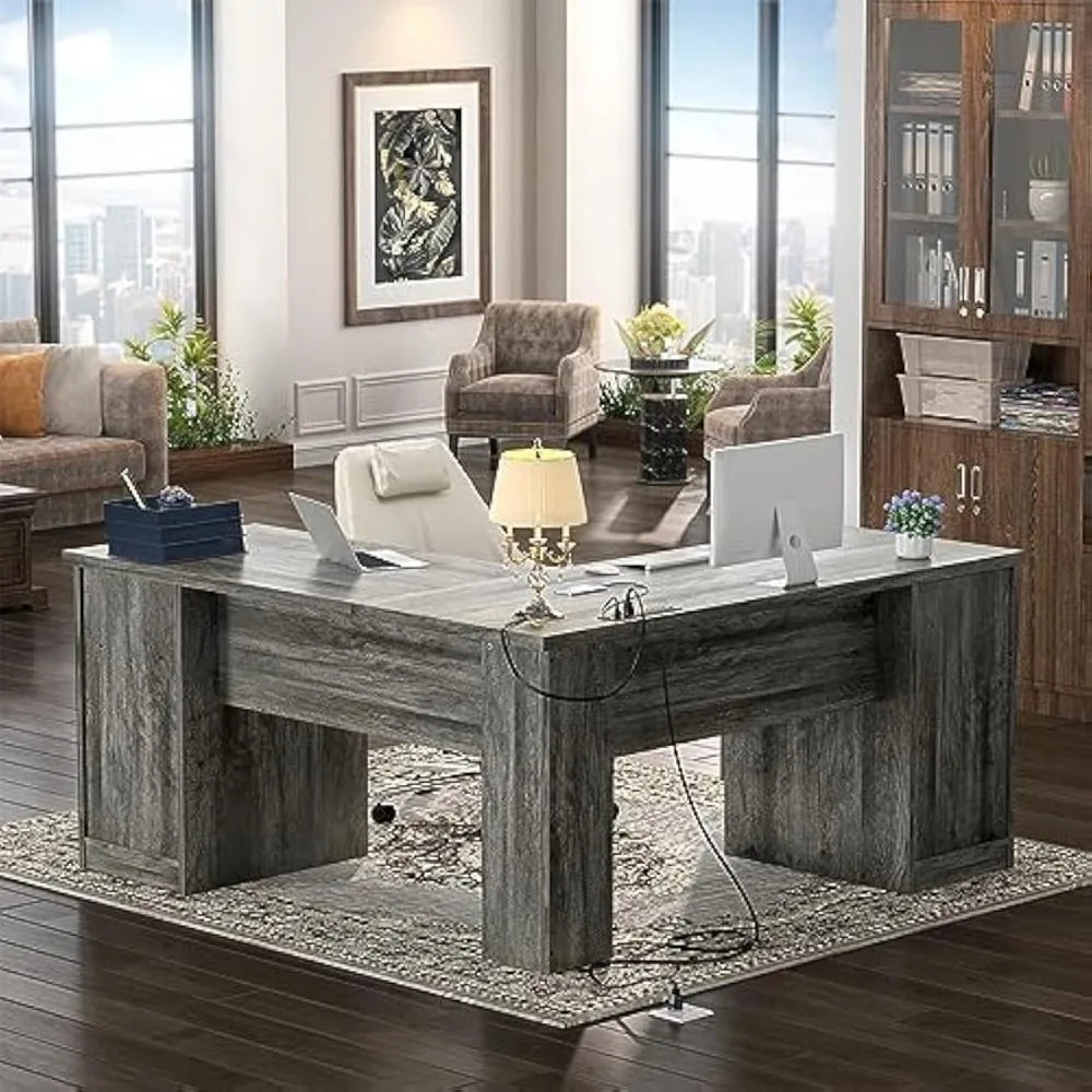 L-Shaped Office Desk with Drawers