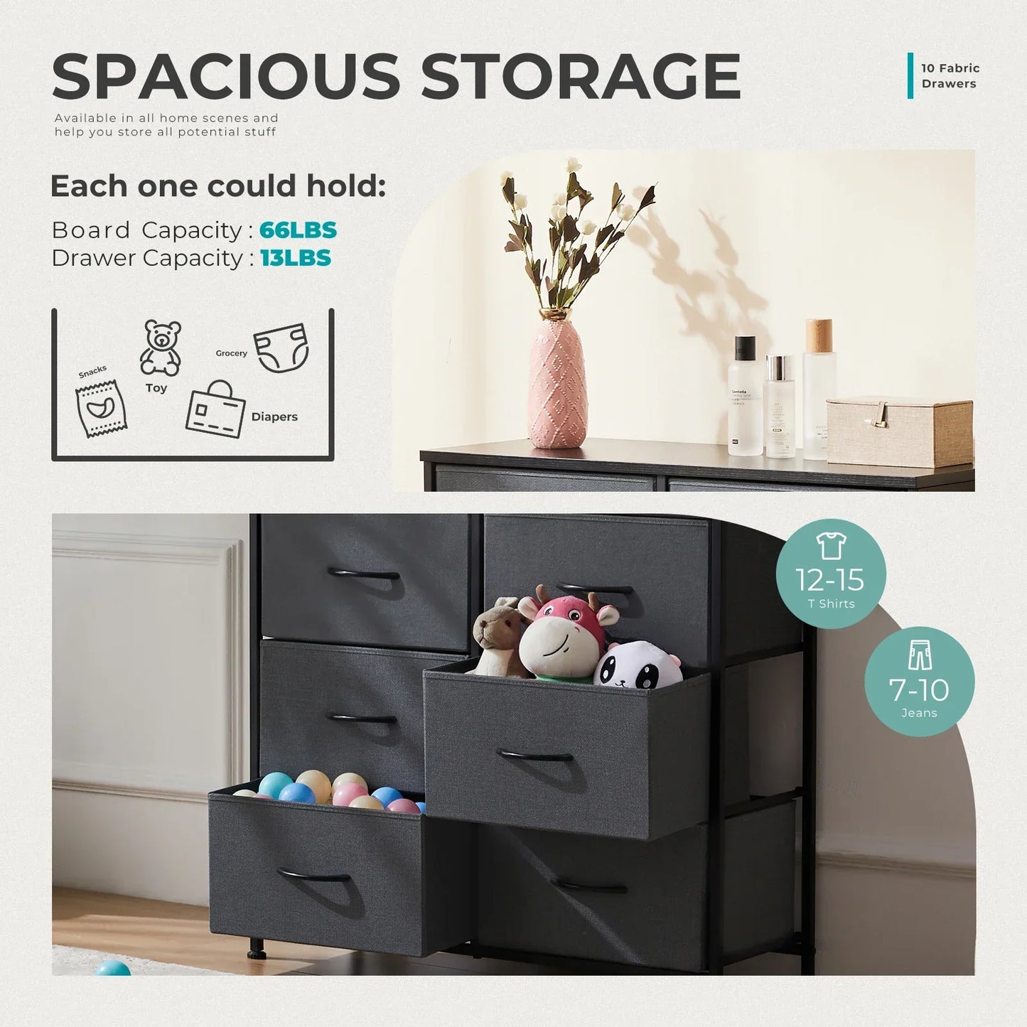 JHK Table with 10 Fabric Drawers