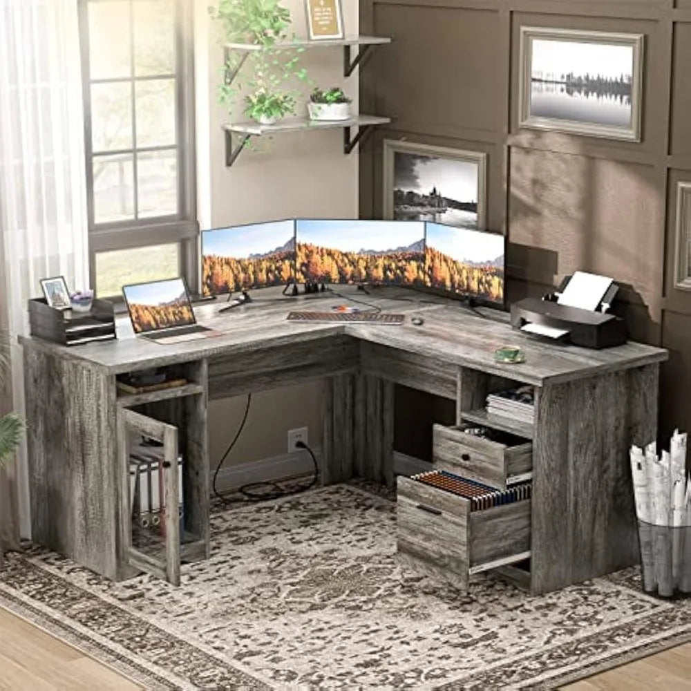 L-Shaped Office Desk with Drawers