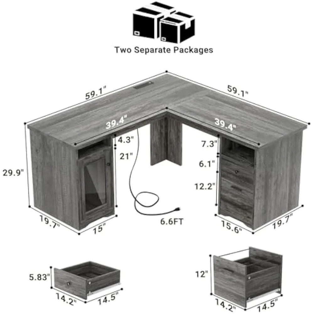 L-Shaped Office Desk with Drawers