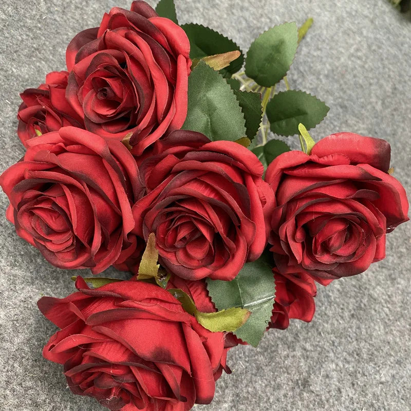 9-Head Artificial Rose Bouquet Decor