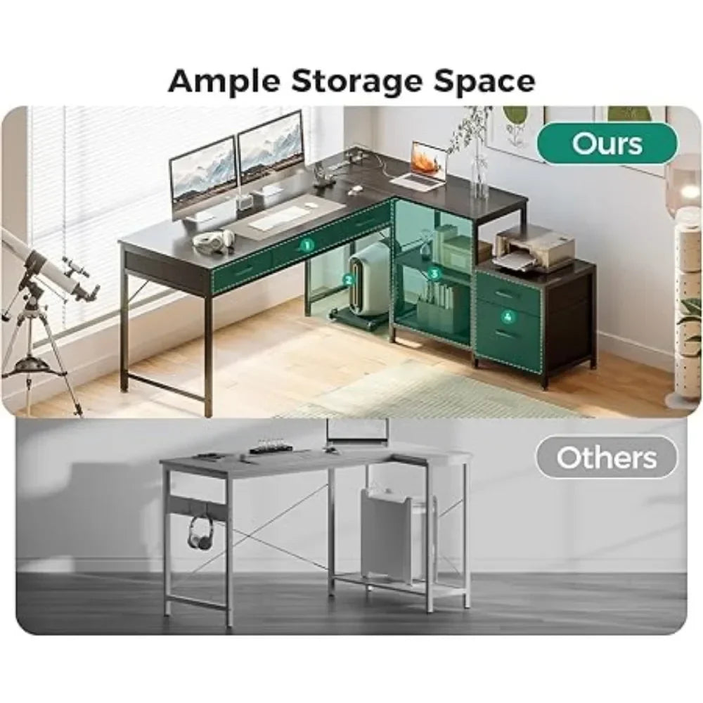 L-Shaped Office Desk with Drawers