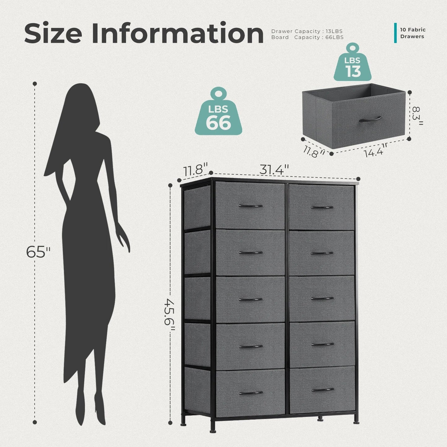 JHK Table with 10 Fabric Drawers