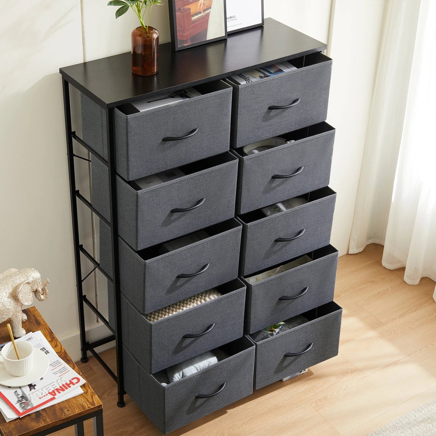 JHK Table with 10 Fabric Drawers