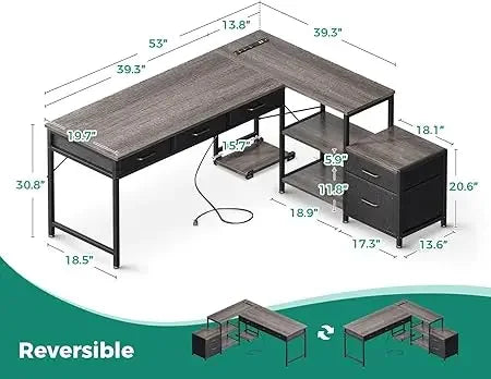 L-Shaped Office Desk with Drawers