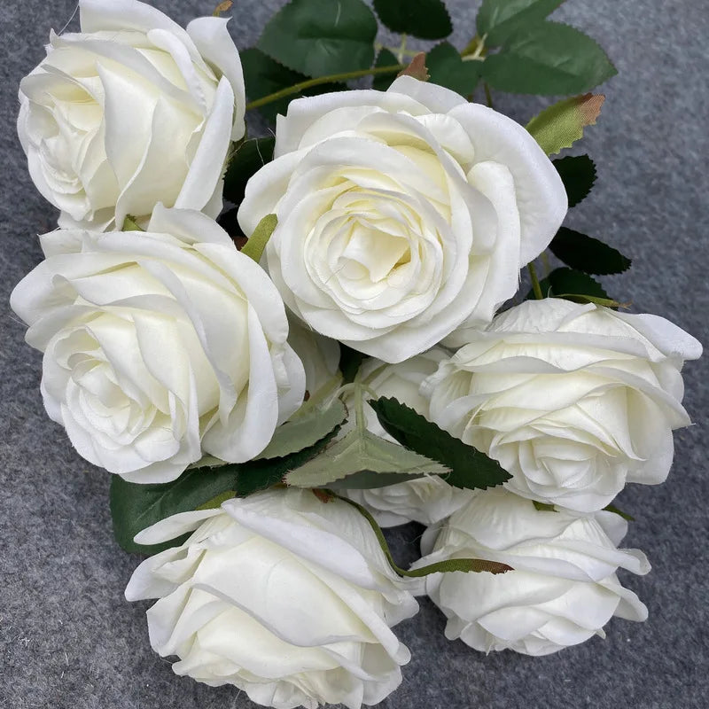 9-Head Artificial Rose Bouquet Decor