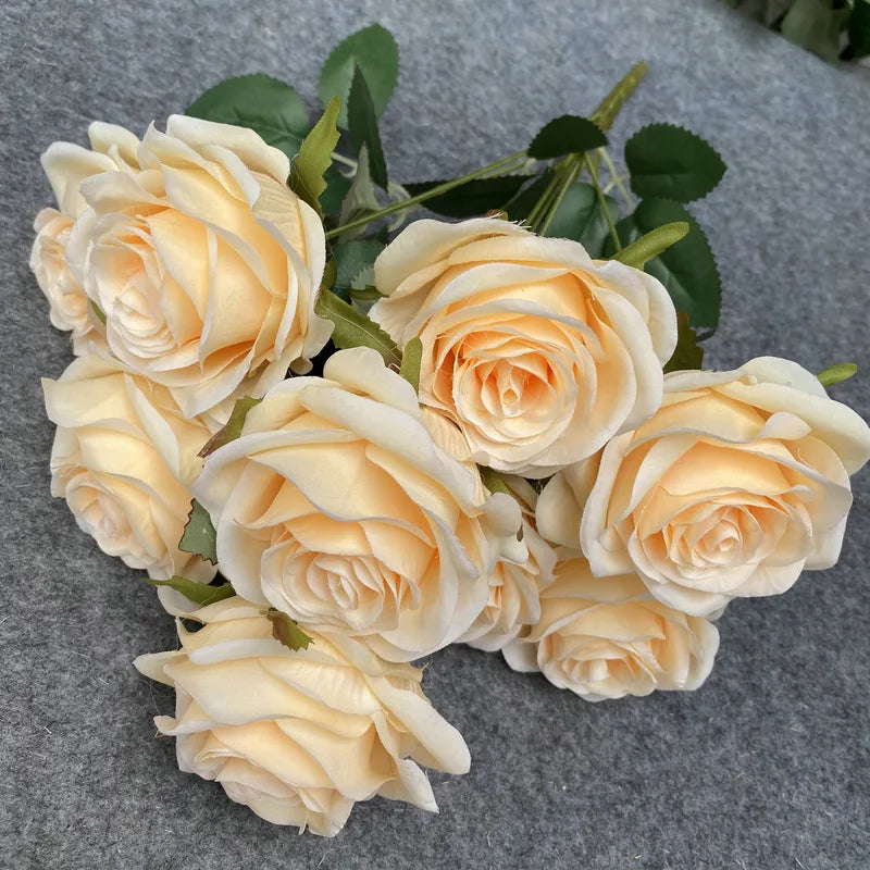 9-Head Artificial Rose Bouquet Decor