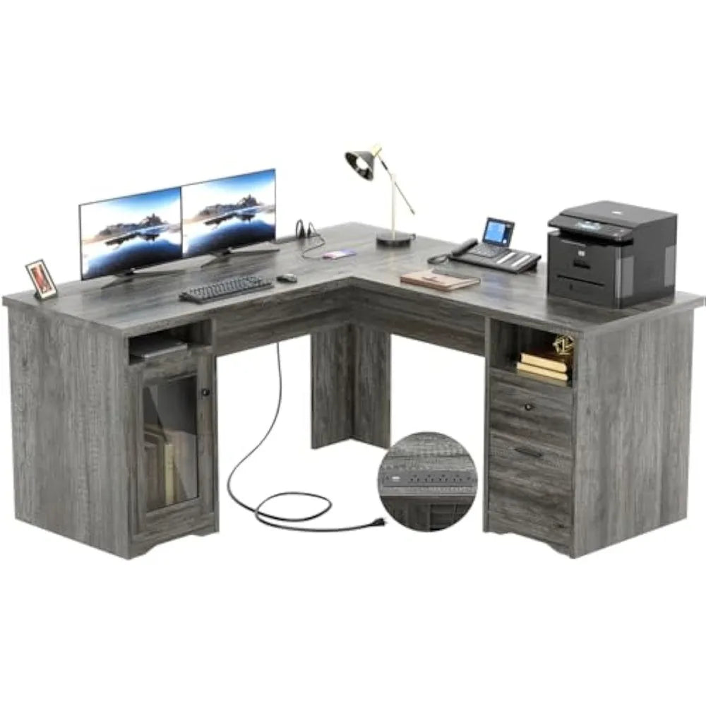 L-Shaped Office Desk with Drawers