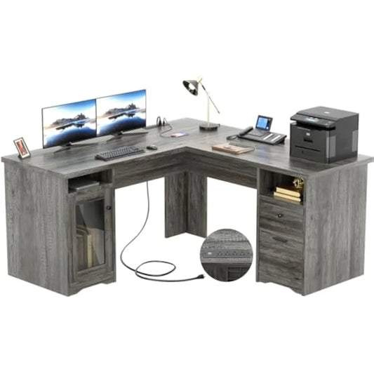 L-Shaped Office Desk with Drawers