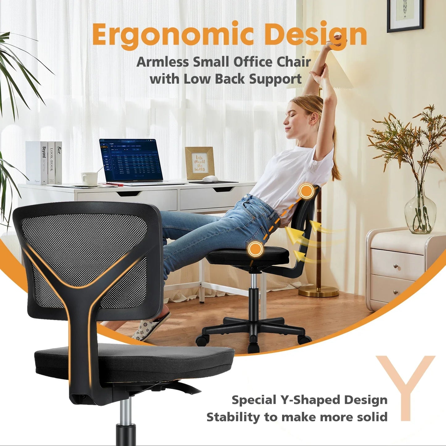JHK Armless Mesh Office Chair