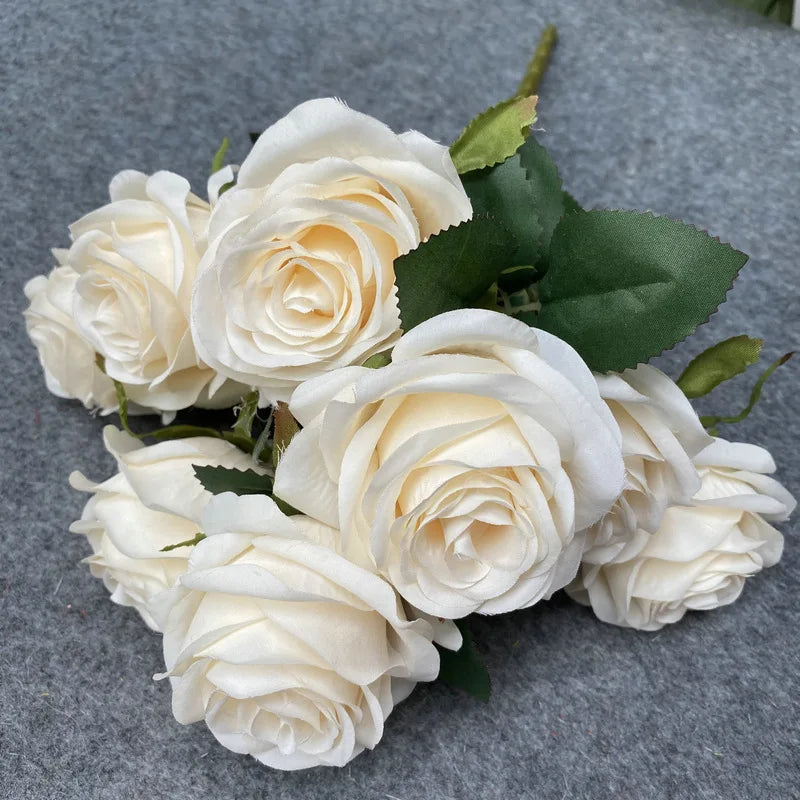 9-Head Artificial Rose Bouquet Decor