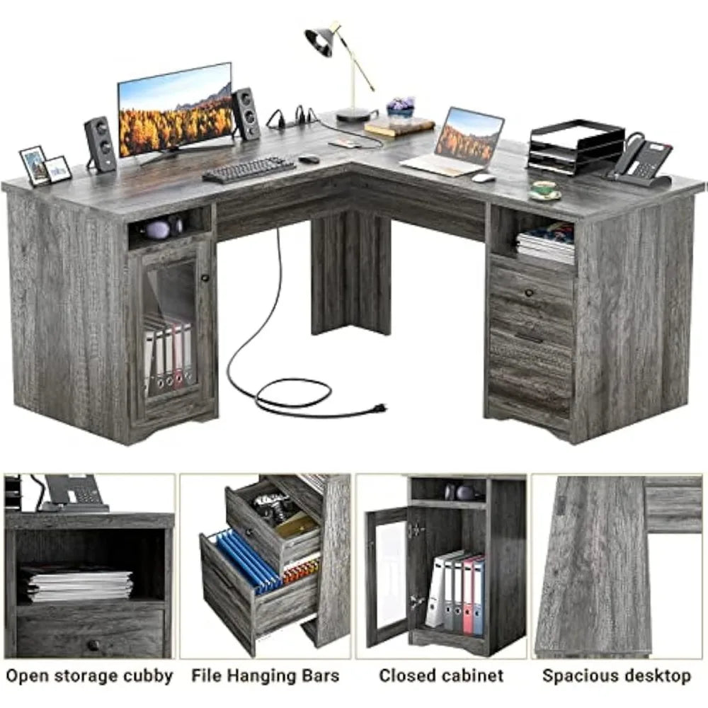 L-Shaped Office Desk with Drawers