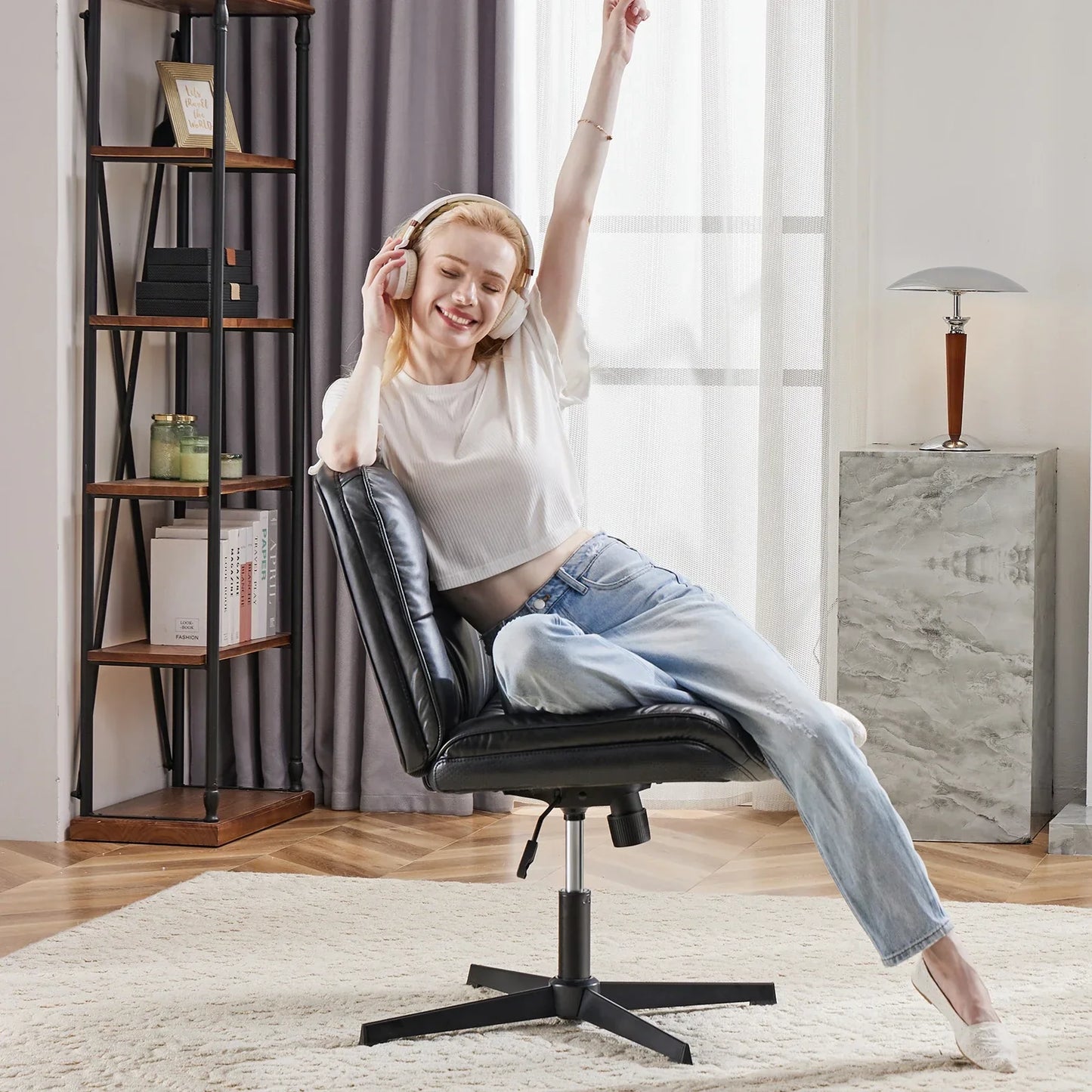 JHK Armless PU Leather Office Chair