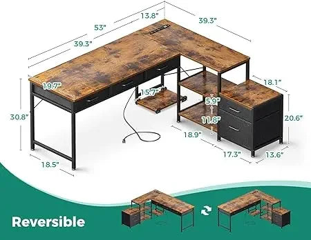 L-Shaped Office Desk with Drawers