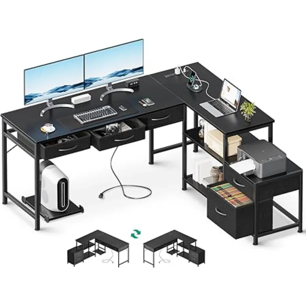 L-Shaped Office Desk with Drawers