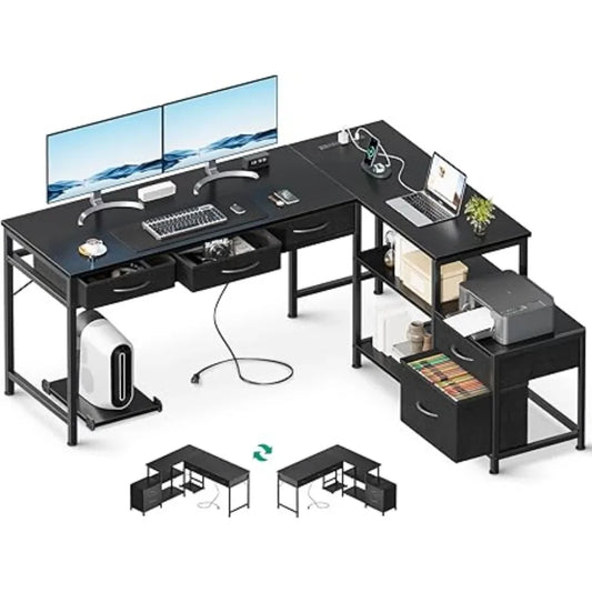 L-Shaped Office Desk with Drawers